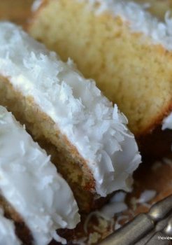 Fluffy moist pound cake with triple coconut taste