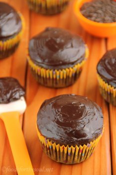 An easy, no-mixer-required recipe for thin chocolate brown cupcakes. They taste so decadent - you can't tell they truly are lightened up whatsoever!