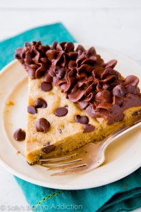 Chocolate Chip Cookie Cake with dairy Chocolate Frosting - the easiest method to eat a chocolate processor chip cookie!