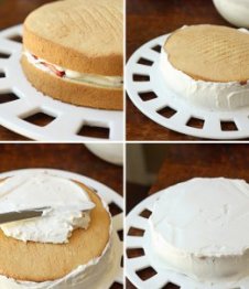 Frost the sponge-cake with whipped lotion frosting Frost the sponge cake with whipped cream frosting