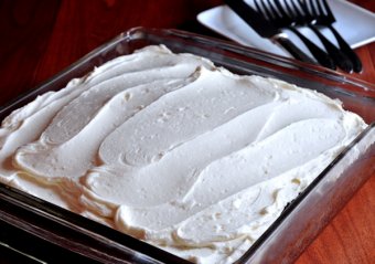 Pan of easy and quick Chocolate Snack Cake on The Creekside Cook