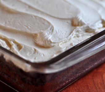 Pan of easy and quick Chocolate Snack Cake on The Creekside Cook