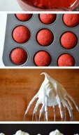 Red Velvet Cupcakes with Piped Cream Cheese Frosting from justataste.com #recipe