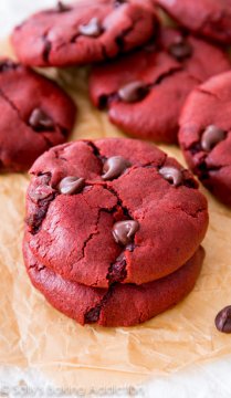 Sally's Baking Addiction Soft-baked Red Velvet Chocolate Chip Cookies. Created from scrape!