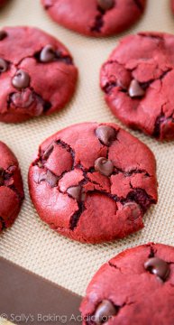 Sally's Baking Addiction Soft-baked Red Velvet Chocolate Chip Cookies. Produced from scratch!