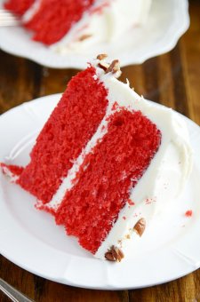 Supremely moist and delicious Red Velvet Cake with cream cheese frosting.