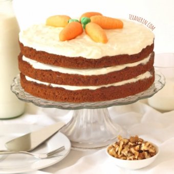 This 100% Whole Wheat Carrot Cake is incredibly moist and nobody will believe it's whole grain! From texanerin.com.